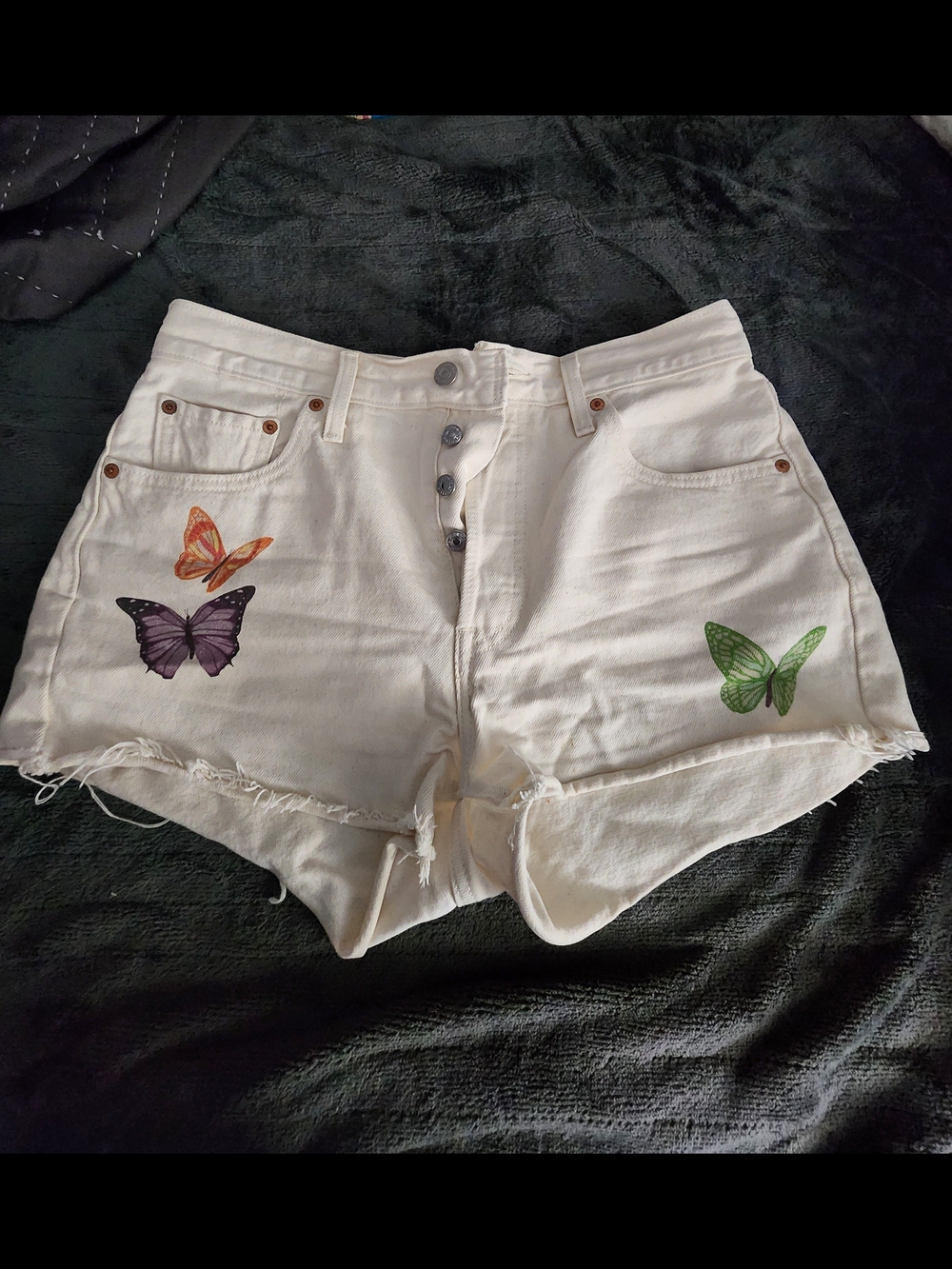 White Butterfly Denim Shorts